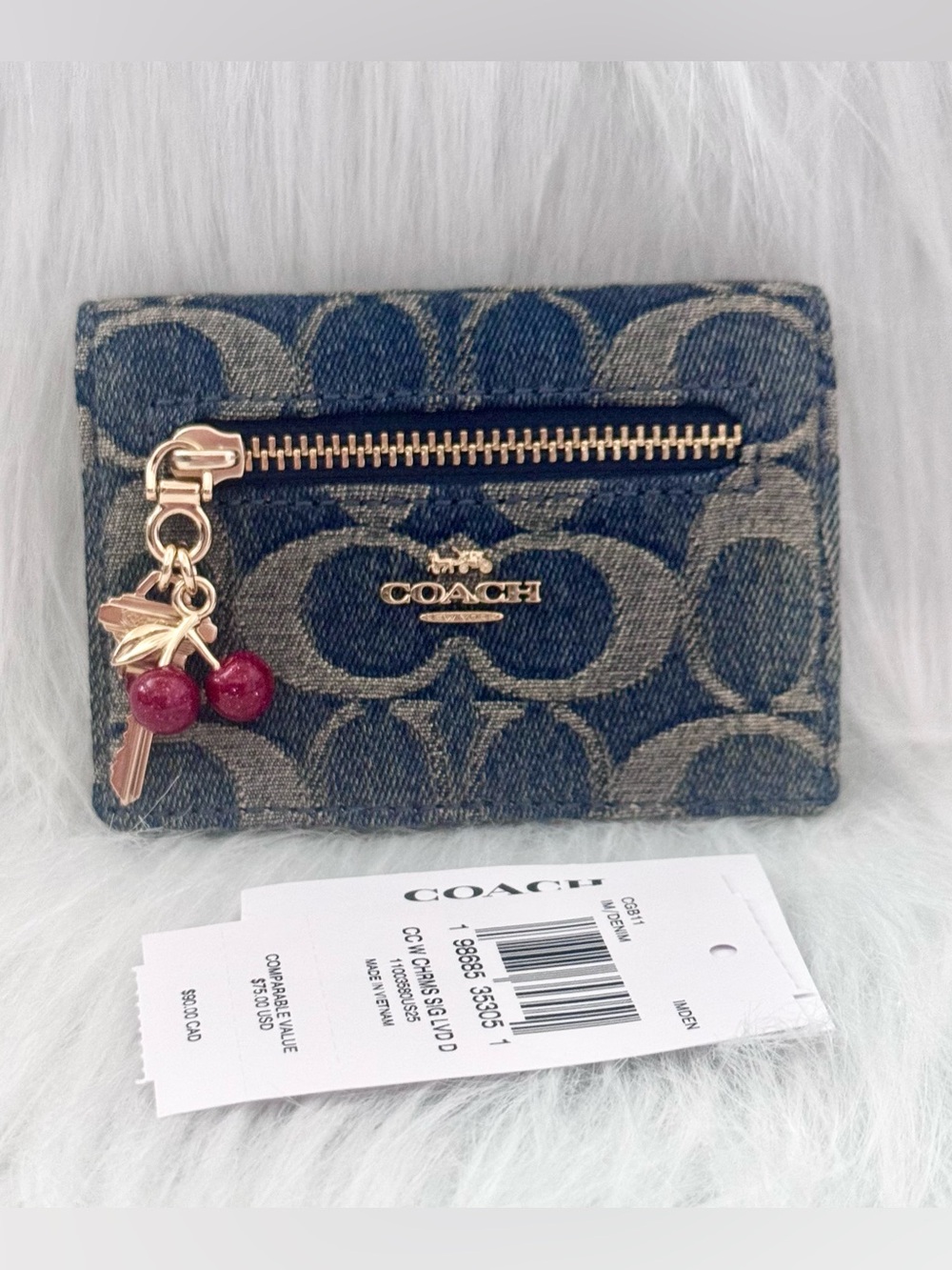 NWT Coach Card Case With Charms In Signature Regenerative Cotton Denim CGB11